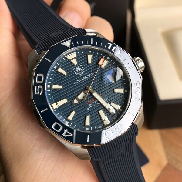Tag Heuer Aquaracer Calibre 5 Blue Dial Blue Silicone Strap Watch for Men -  WAY211C.FT6155