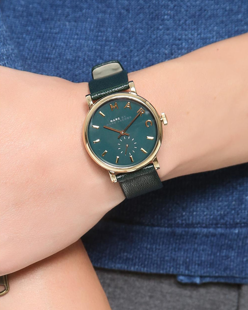 Marc Jacobs Baker Green Dial Green Leather Strap Watch for Women - MBM1268