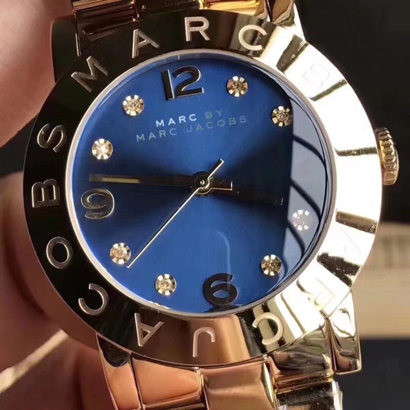 Marc Jacobs Amy Blue Dial Gold Steel Strap Watch for Women - MBM3303