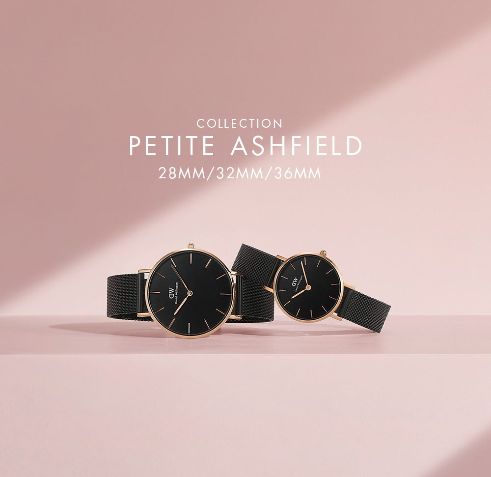 Daniel Wellington Petite Ashfield Black Dial Black Mesh Strap Watch for Women - DW00100307
