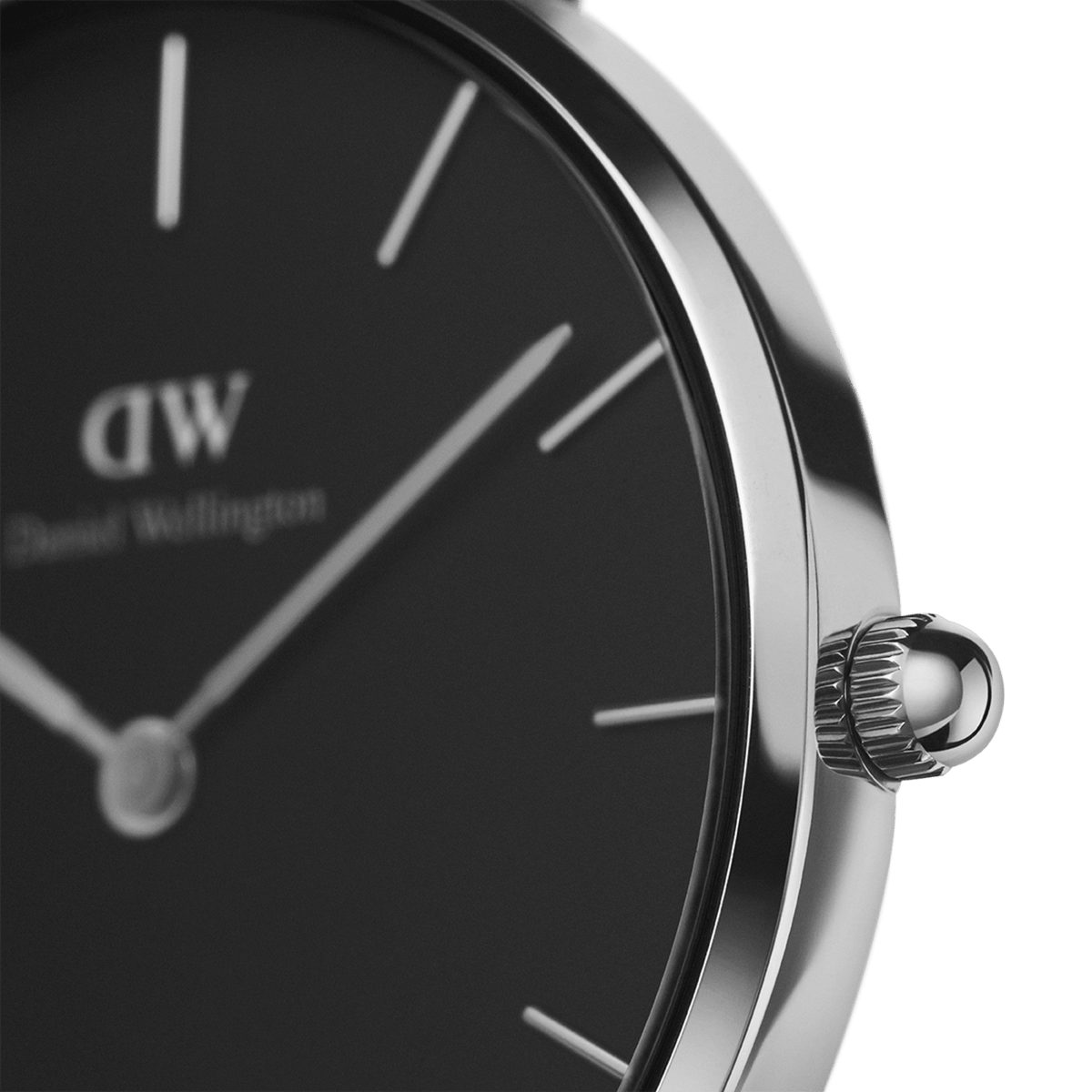 Daniel Wellington Classic Petite Sterling Black Dial Silver Mesh Bracelet Watch For Women - DW00100162