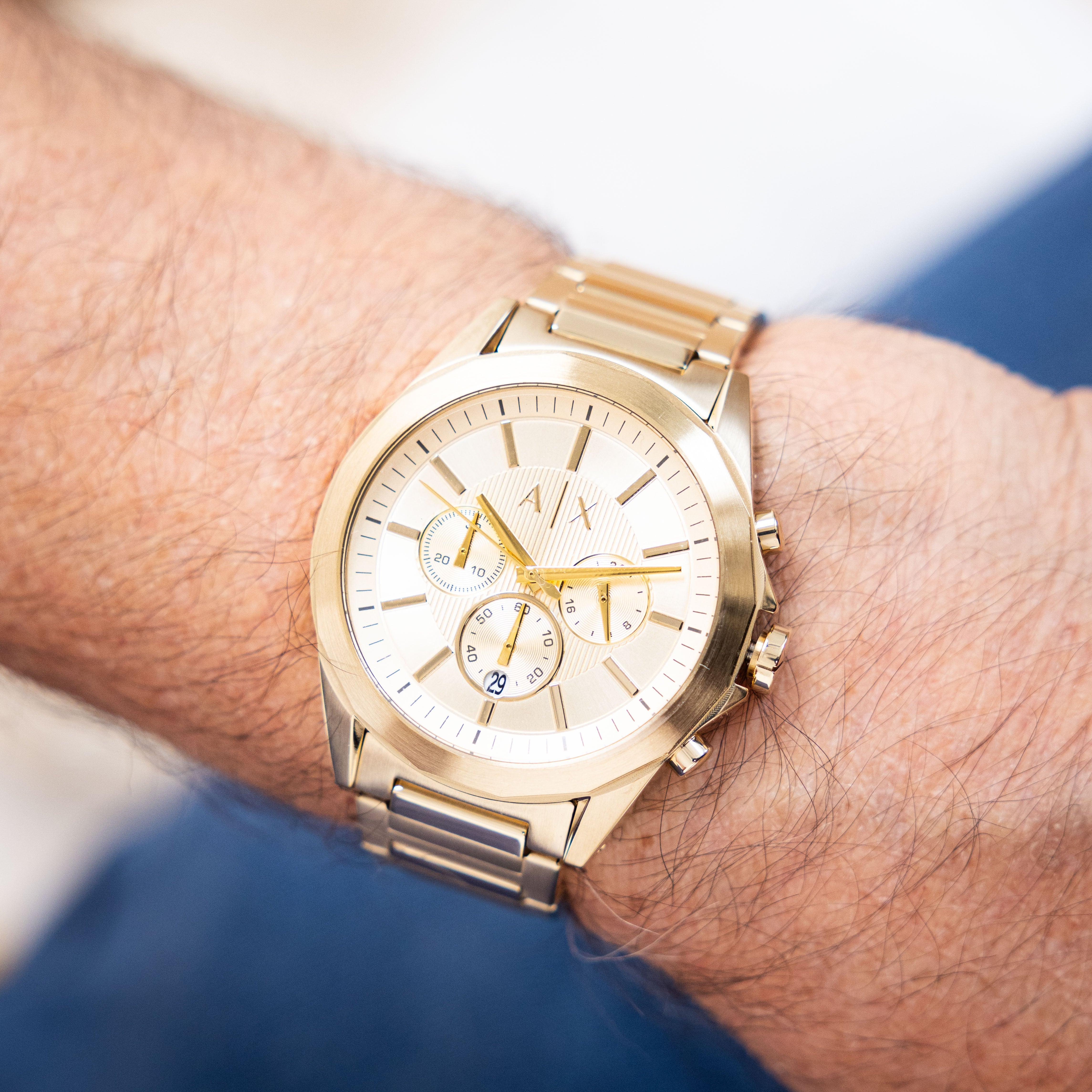 Armani Exchange Drexler Chronograph Gold Dial Gold Steel Strap Watch For Men - AX2602