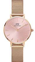Daniel Wellington Petite Melrose Pink Dial Rose Gold Mesh Strap Watch For Women - DW00100367