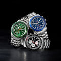 Fossil Sport Tourer Chronograph Green Dial Silver Steel Strap Watch for Men - FS6048