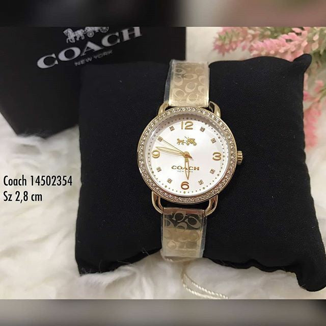 Coach Delancey Diamonds Silver Dial Gold Steel Strap Watch for Women - 14502354