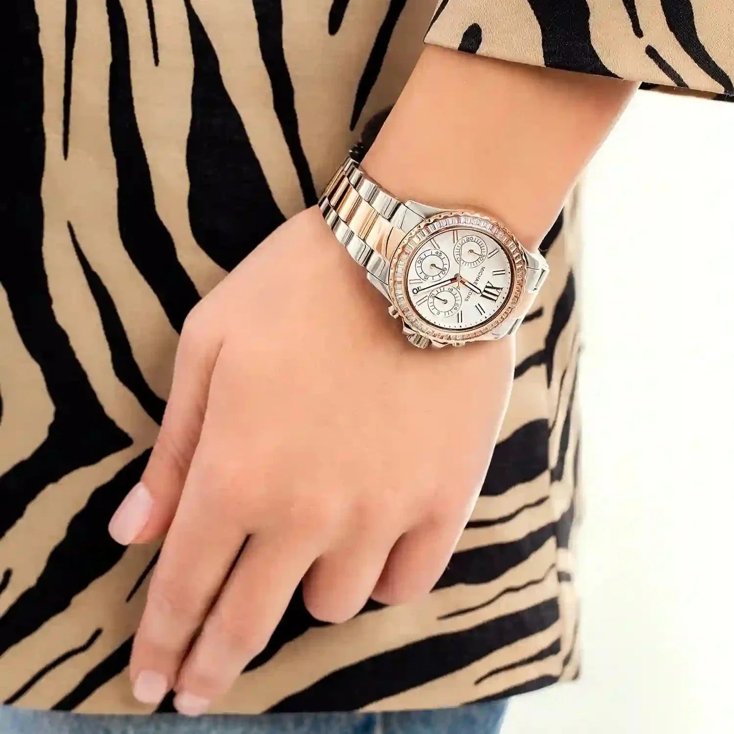 Michael Kors Everest Chronograph White Dial Two Tone Steel Strap Watch For Women - MK7214