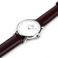 Daniel Wellington Classy Bristol White Dial Brown Leather Strap Watch For Women - DW00100070