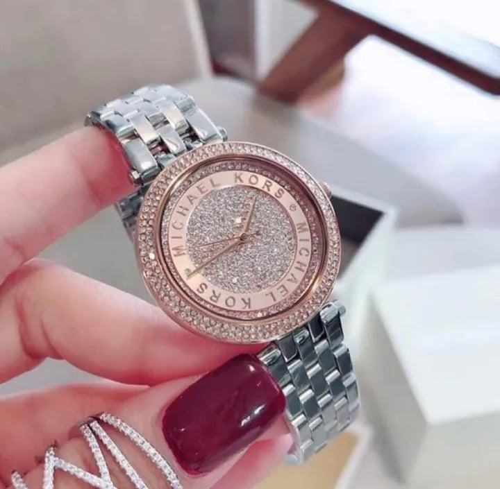 Michael Kors Darci Rose Gold Dial Silver Steel Strap Watch for Women - MK3446