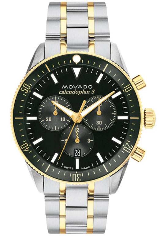 Movado Heritage Calendoplan Chronograph Green Dial Two Tone Steel Strap Watch For Men - 3650167
