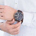 Diesel Mr Daddy Chronograph Blue Dial Brown Leather Strap Watch For Men - DZ7314