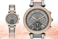 Michael Kors Parker Chronograph Grey Dial Two Tone Steel Strap Watch For Women - MK6440
