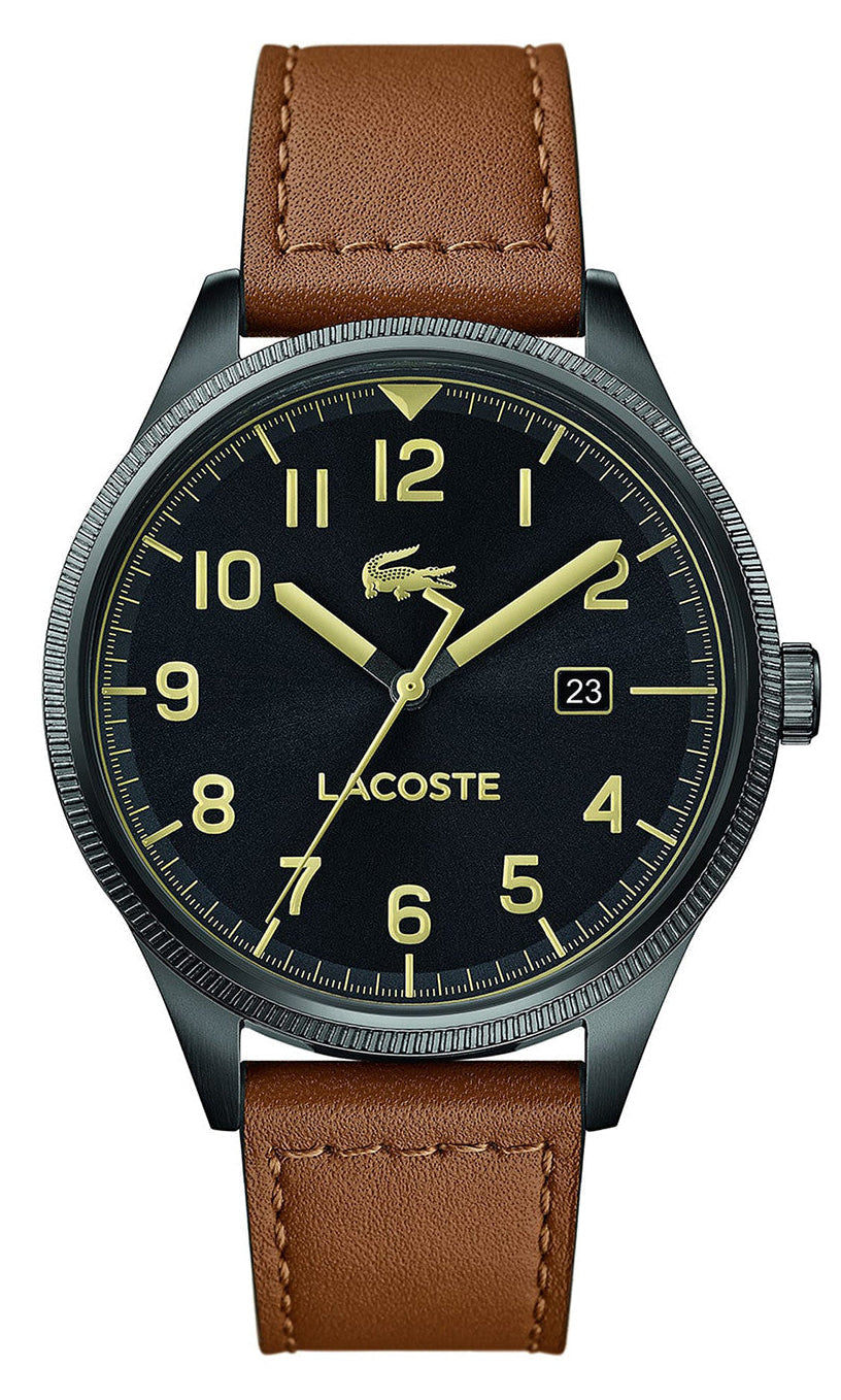 Lacoste Continental Black Dial Brown Leather Strap Watch for Men - 2011021