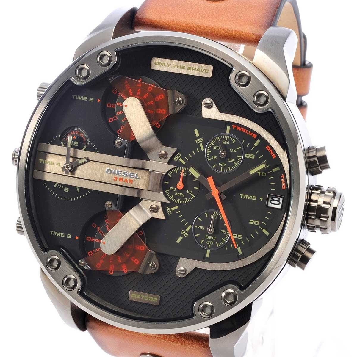 Diesel Mr Daddy 2.0 Chronograph Black Dial Brown Leather Strap Watch For Men - DZ7332