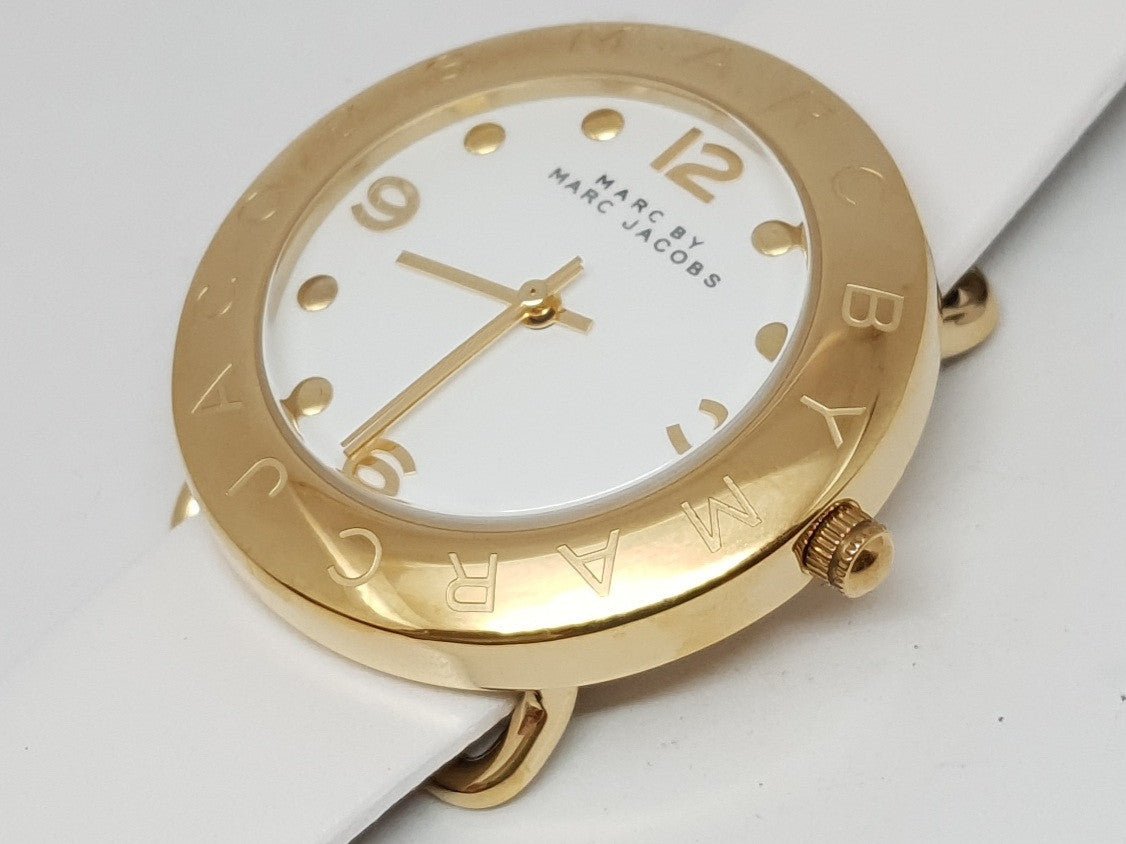 Marc Jacobs Amy White Dial White Leather Strap Watch for Women - MBM1150