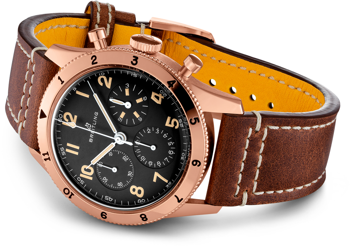 Breitling Avi 1953 Edition Black Dial Brown Leather Strap Watch for Men - RB0920131B1X1