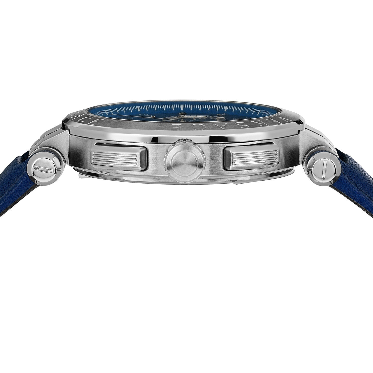 Versace Aion Chronograph Blue Dial Blue Leather Strap Watch for Men - VE1D01220