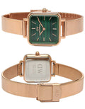 Daniel Wellington Quadro Studio Green Dial Rose Gold Mesh Strap Watch For Women - DW00100520