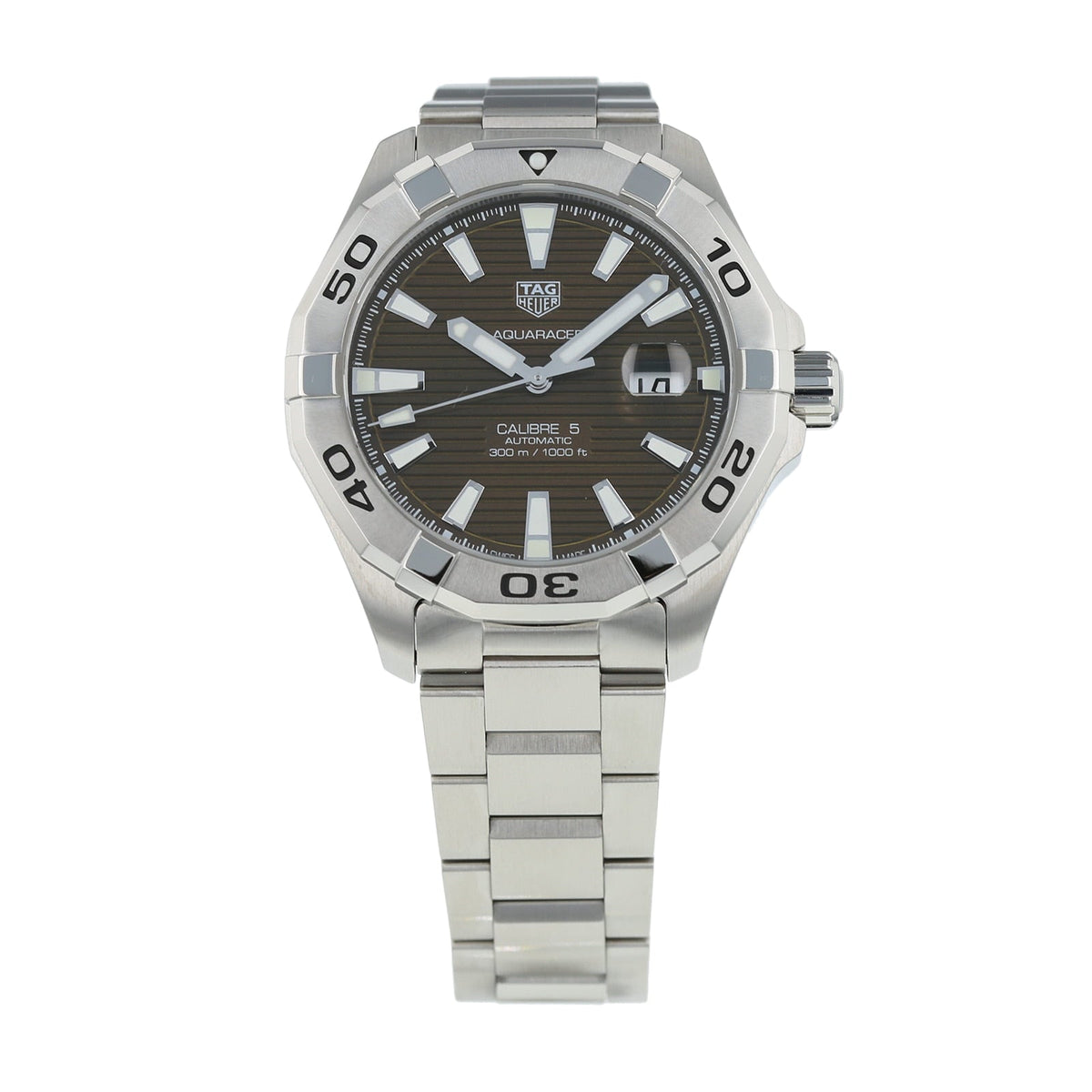 Tag Heuer Aquaracer Calibre 5 Automatic Sunray Brown Dial Silver Steel Strap Watch for Men - WAY2018.BA0927