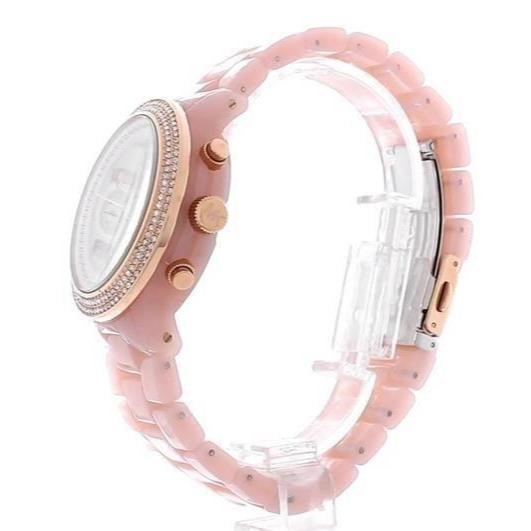 Michael Kors Runway Chronograph White Dial Pink Steel Strap Watch for Women - MK7424