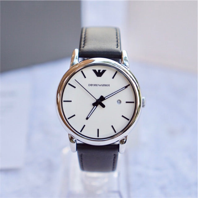 Emporio Armani Luigi White Dial Black Leather Strap Watch for Men - AR1694