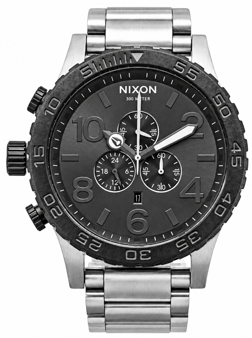 Nixon 51-30 Chrono Grey Dial Silver Steel Strap Watch for Men - A083-1762