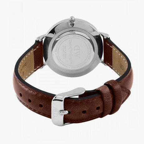 Daniel Wellington Classic Petite St Mawes White Dial Brown Leather Strap Watch For Women - DW00100187
