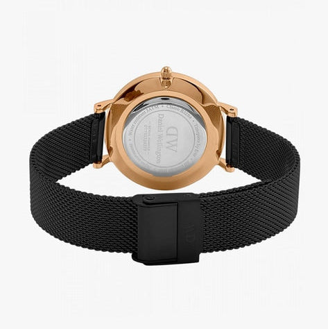 Daniel Wellington Petite Ashfield Black Dial Black Mesh Strap Watch For Women - DW00100245