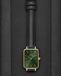 Daniel Wellington Quadro Pressed Melrose Emerald Green Dial Black Leather Strap Watch For Women - DW00100446