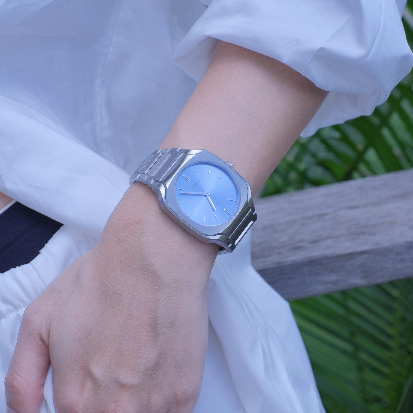 D1 Milano Square Maldives Sea Blue Dial Silver Steel Strap Watch for Men - D1-SQBJ05