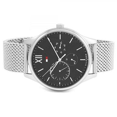 Tommy Hilfiger Damon Quartz Chronograph Black Dial Silver Mesh Bracelet Watch for Men - 1791415