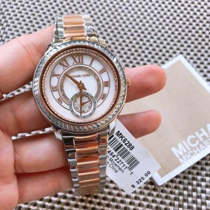 Michael Kors Madelyn Silver Dial Two Tone Steel Strap Watch for Women - MK6288