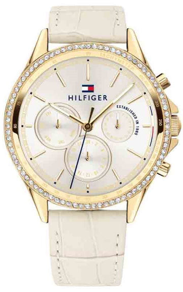 Tommy Hilfiger Ari Diamonds White Dial Cream Leather Strap Watch for Women - 1781982