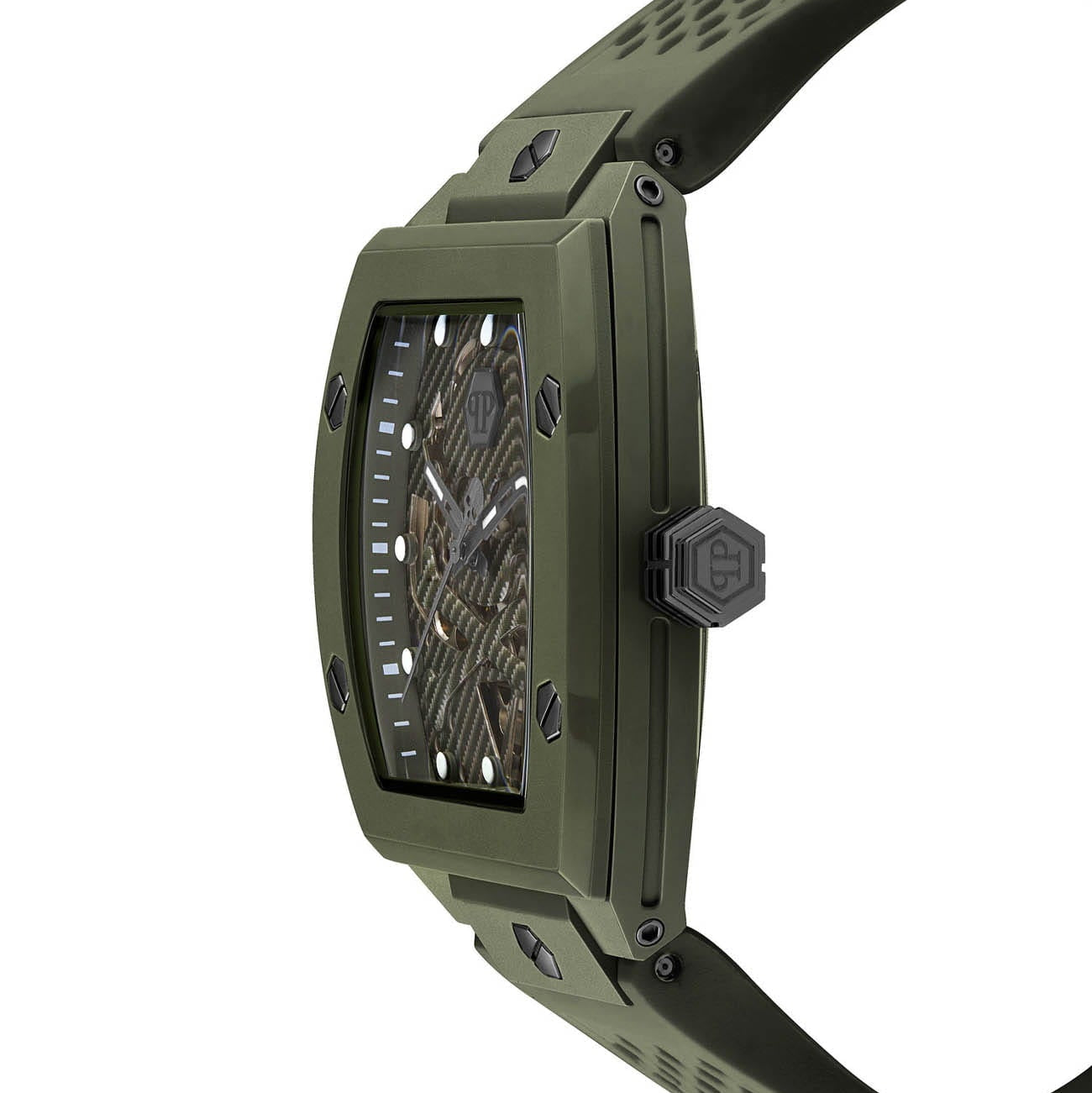 Philipp Plein The Skeleton Green Dial Green Silicone Strap Watch for Men- PWVBA0223
