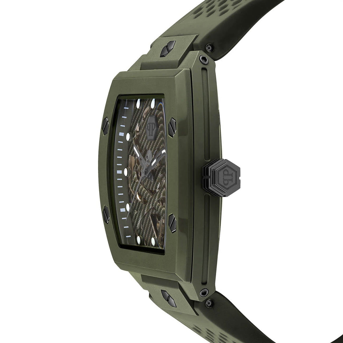 Philipp Plein The Skeleton Green Dial Green Silicone Strap Watch for Men- PWVBA0223