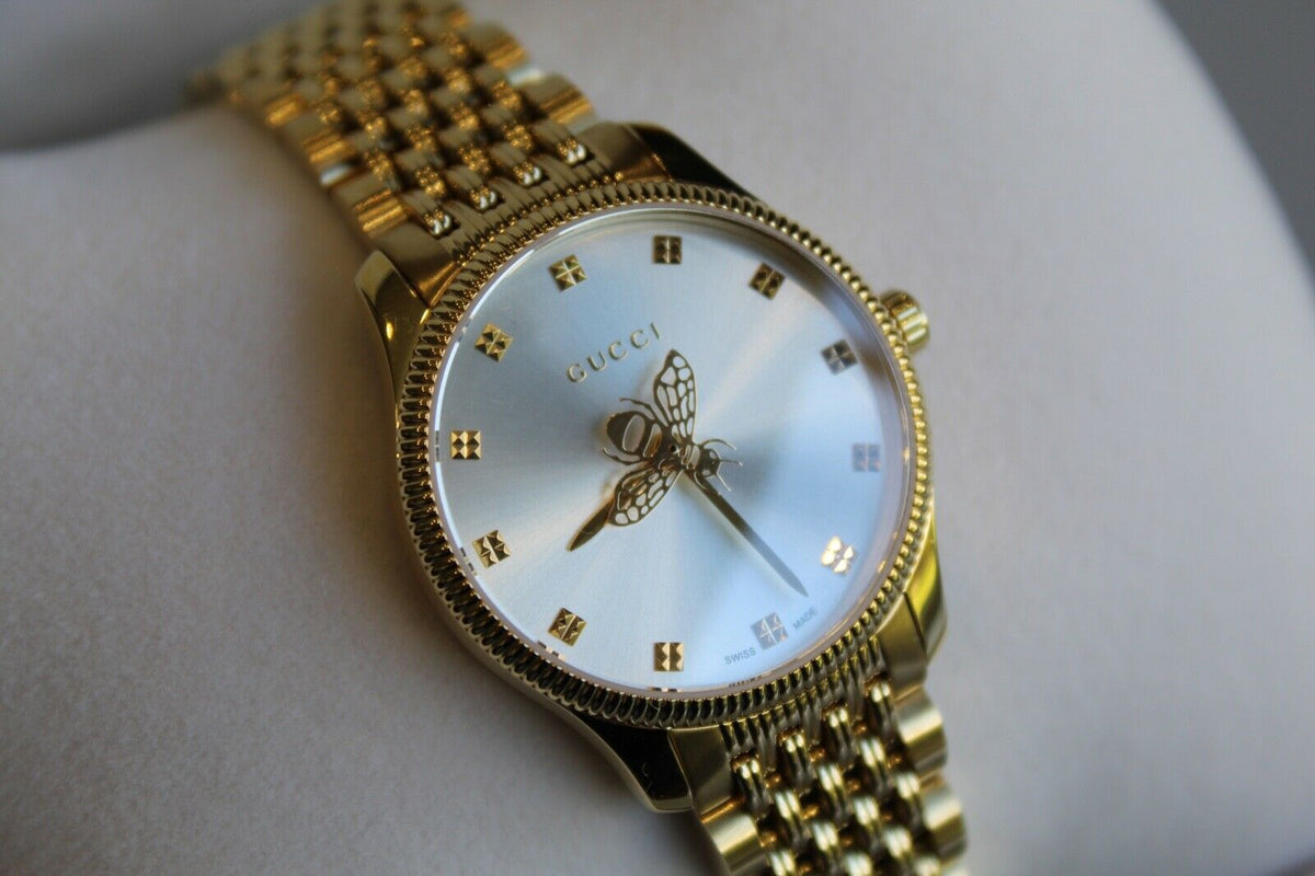 Gucci G Timeless Quartz Mother of Pearl Dial Gold Steel Strap Watch For Women - YA1265021