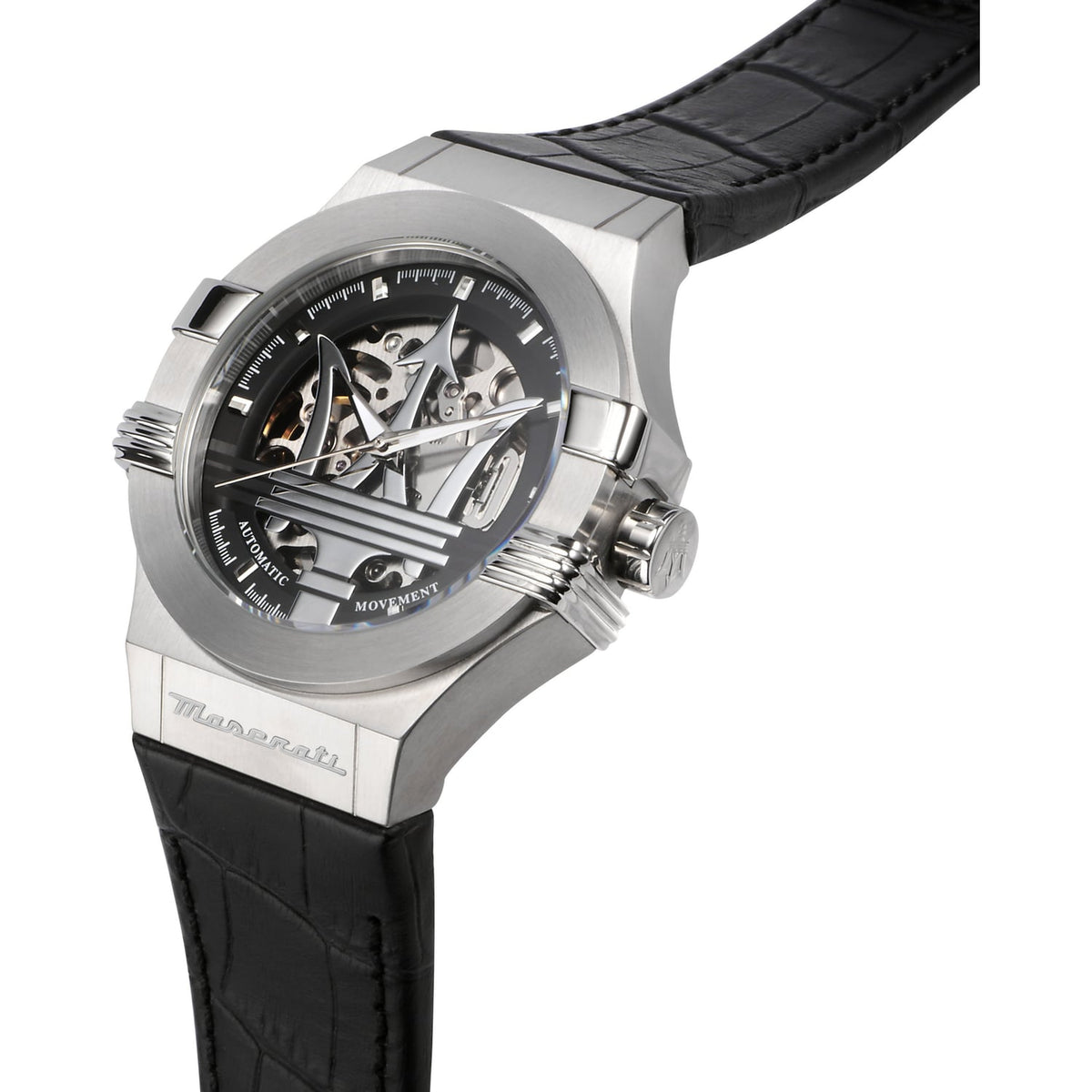 Maserati Potenza Automatic Black Dial Black Leather Strap Watch For Men - R8821108038