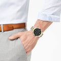 Tommy Hilfiger Decker Chronograph Black Dial Two Tone Steel Strap Watch for Men - 1791559