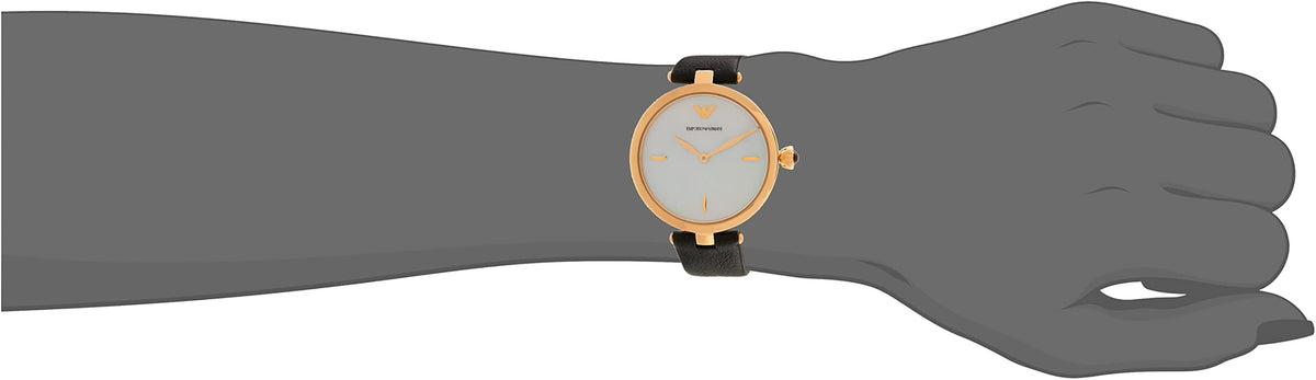 Emporio Armani Arianna Analog Silver Dial Black Leather Strap Watch For Women - AR11200
