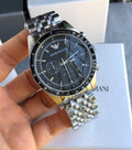 Emporio Armani Tazio Chronograph Black Dial Silver Steel Strap Watch For Men - AR5988