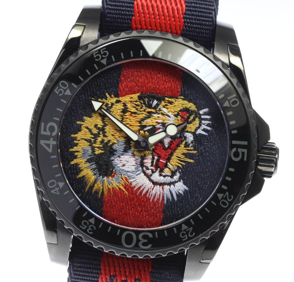Gucci Dive Tiger Blue and Red Dial Blue Red Blue Nylon Strap Watch For Men - YA136215