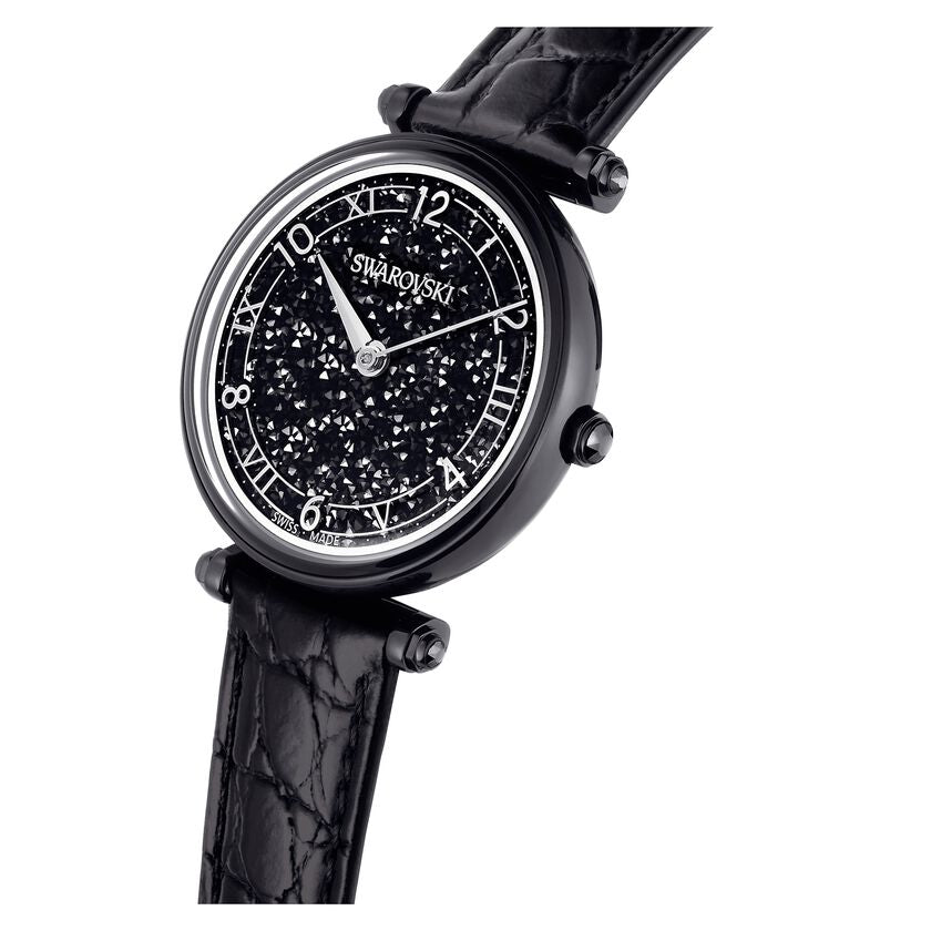 Swarovski Crystalline Wonder Black Dial Black Leather Strap Watch for Women - 5664311