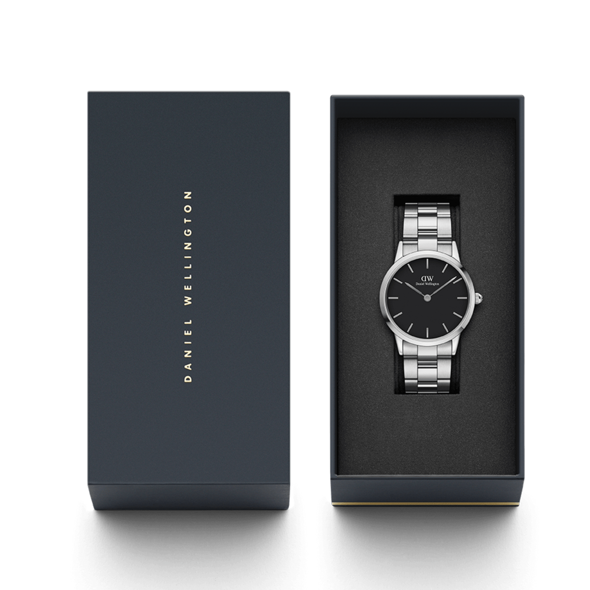 Daniel Wellington Iconic Link Black Dial Silver Steel Strap Watch For Women - DW00100342