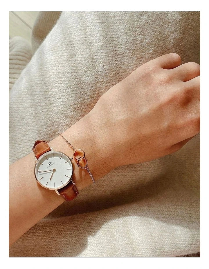 Daniel Wellington Classic Petite St Mawes White Dial Brown Leather Strap Watch For Women - DW00100231