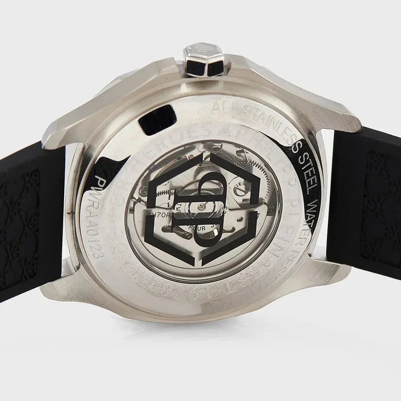 Philipp Plein High-Conic Automatic Silver Dial Black Silicone Strap Watch For Men- PWRAA0123