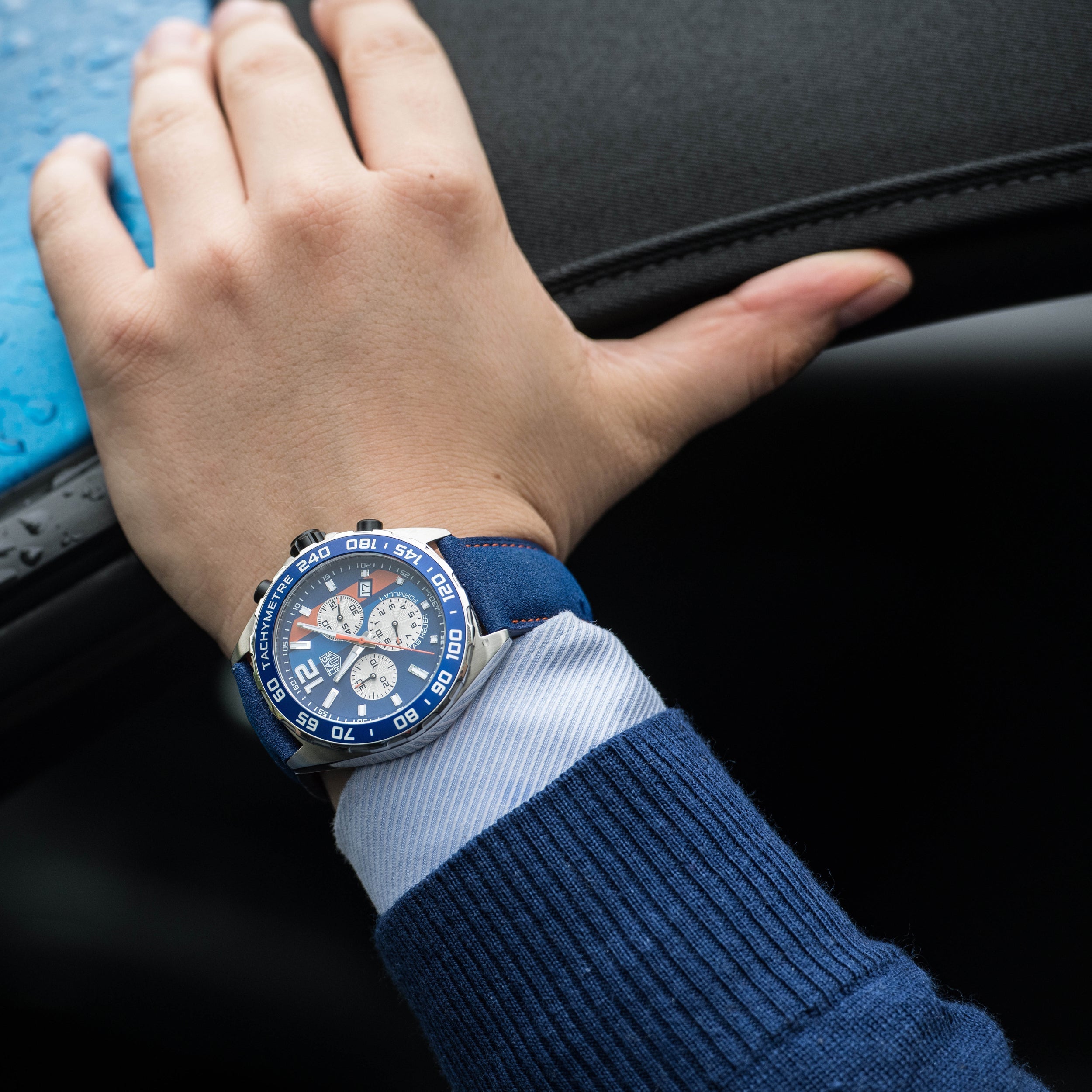 Tag Heuer Formula 1 Gulf Edition Blue Dial Blue Leather Strap Watch for Men - CAZ101N.FC8243