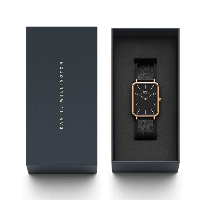 Daniel Wellington Quadro Pressed Ashfield Black Dial Black Mesh Strap Watch for Women - DW00100467