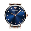 Emporio Armani Gianni T Bar Crystal Blue Dial Two Tone Steel Strap Watch For Women - AR11092