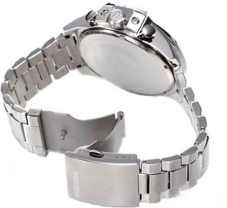Diesel Mega Chief Chronograph Blue Dial Silver Steel Strap Watch For Men - DZ4465