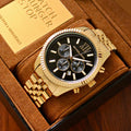 Michael Kors Lexington Chronograph Black Dial Gold Steel Strap Watch for Men - MK8286