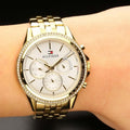 Tommy Hilfiger Ari Multifunction Diamonds Silver Dial Gold Steel Strap Watch for Women - 1781977